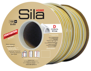 Sila Home D100, 9х7,4 мм уплотнитель самоклеящийся, СЕРЫЙ, (1к-6шт), (2*50 м)