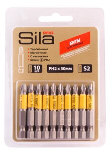 Биты Sila Pro, ph2x50mm, S2, магнитные, торсионые, блистер (1уп/10шт)