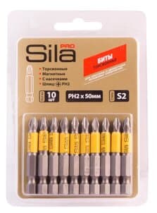 Биты Sila Pro, ph2x50mm, S2, магнитные, торсионые, блистер (10 шт)