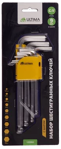 Набор шестигранных ключей Ultima, шаровые, удлиненные, 9 шт в наборе, 1,5-10 мм, сталь CrV (1уп-6ком